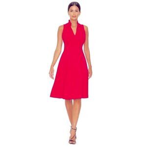 Black Halo Antoinette Fit & Flare Dress Snap Dragon Pink V Neck A-Line 8